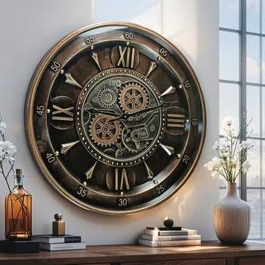 IRELAND LINE WALL CLOCK ROUND 24 INCH "WATERFORD" DARK-BRONZE