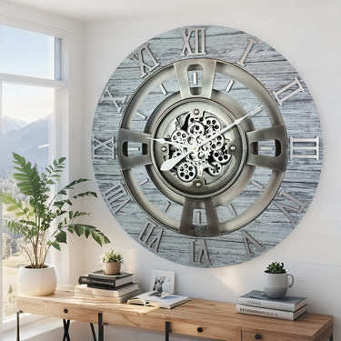 ENGLAND LINE WALL CLOCK ROUND 24 INCH SILVER GREY