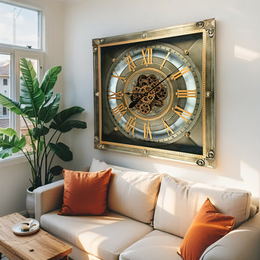 LUXEMBOURG LINE WALL CLOCK SQUARE 32 INCH "BIRKELT" BRONZE-ANTIQUE