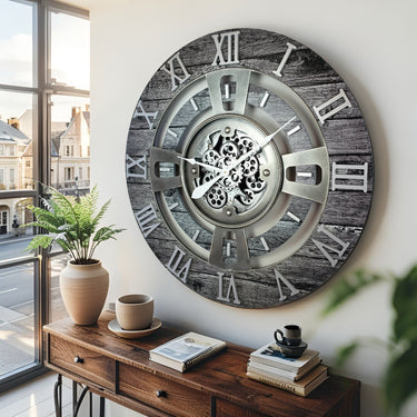 ENGLAND LINE WALL CLOCK ROUND 36 INCH CARBON GREY