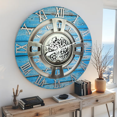 ENGLAND LINE WALL CLOCK ROUND 36 INCH OCEAN BLUE