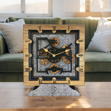 CANADA LINE DESK CLOCK SQUARE (HYBRID WALL) 10 INCH WOOD & STONE