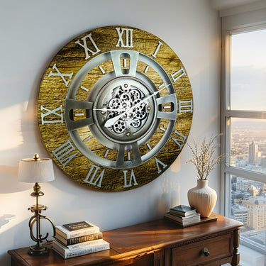 ENGLAND LINE WALL CLOCK ROUND 36 INCH GOLD ANTIQUE