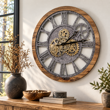 AMERICA LINE WALL CLOCK ROUND 24 INCH WOOD & STONE