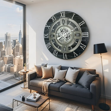 ENGLAND LINE WALL CLOCK ROUND 36 INCH VINTAGE BLACK