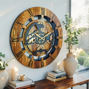 CANADA LINE WALL CLOCK ROUND 24 INCH VINTAGE BROWN