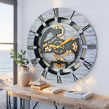 CANADA LINE WALL CLOCK ROUND 24 INCH SILVER GREY