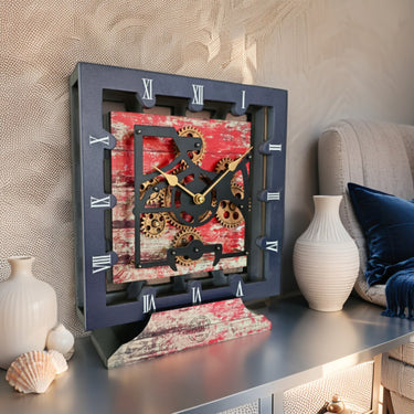 CANADA LINE DESK CLOCK SQUARE (HYBRID WALL) 10 INCH RED LAVA