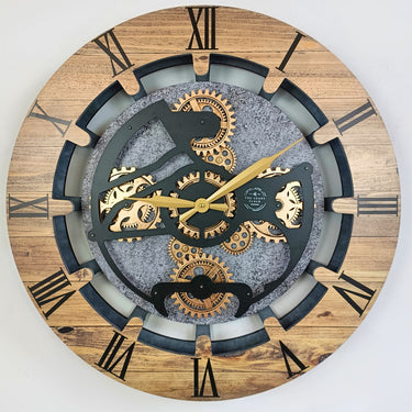 CANADA LINE WALL CLOCK ROUND 24 INCH WOOD & STONE