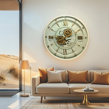 IRELAND LINE WALL CLOCK ROUND 24 INCH "LIMERICK" BRASS-LIGHT