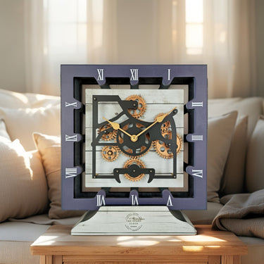 CANADA LINE DESK CLOCK SQUARE (HYBRID WALL) 10 INCH WHITE FARMHOUSE