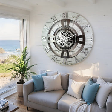 ENGLAND LINE WALL CLOCK ROUND 36 INCH WHITE FARMHOUSE