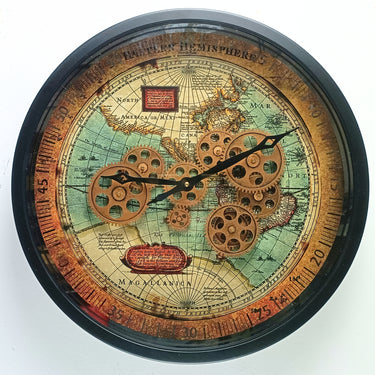 PORTUGAL LINE WALL CLOCK ROUND 18 INCH "COIMBRA" BLACK-ANTIQUE