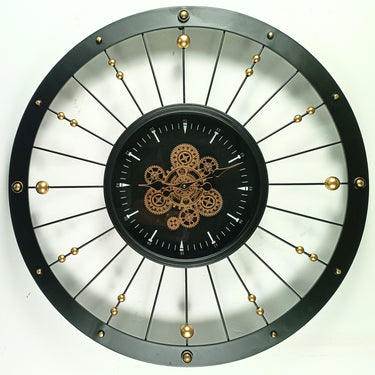 SPAIN LINE WALL CLOCK ROUND 36 INCH "MALAGA" BLACK AND GOLD