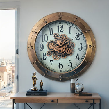 GERMANY LINE WALL CLOCK ROUND 32 INCH "COLOGNE" BRASS-COPPER