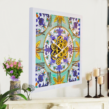 HORLOGE DE BUREAU/MURALE CONVERTIBLE AVEC VRAIS ENGRENAGES MOBILES 10 POUCES VERT AQUA