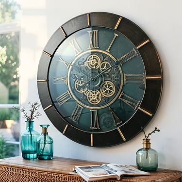 AUSTRIA LINE WALL CLOCK ROUND 24 INCH "LINZ" DARK-BROWN