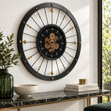 SPAIN LINE WALL CLOCK ROUND 36 INCH "MALAGA" BLACK AND GOLD