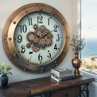 GERMANY LINE WALL CLOCK ROUND 32 INCH "COLOGNE" BRASS-COPPER