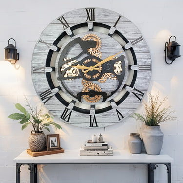 CANADA LINE WALL CLOCK ROUND 24 INCH SILVER GREY