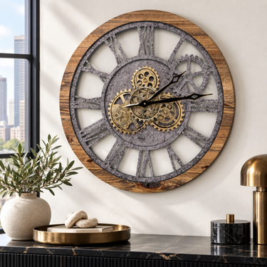 AMERICA LINE WALL CLOCK ROUND 24 INCH WOOD & STONE