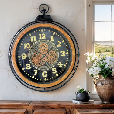 FINLAND LINE WALL CLOCK ROUND 28 INCH "HELSINKI" WOOD-BLACK