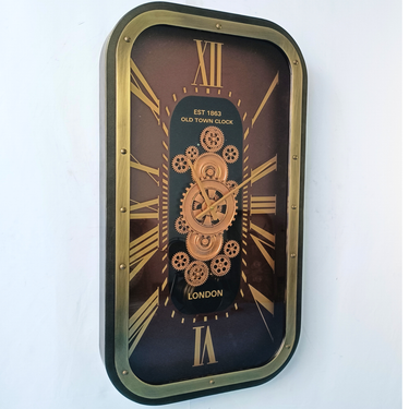 NORWAY LINE WALL CLOCK RECTANGULAR 37X20 INCH "TROMSO" GOLD-BROWN