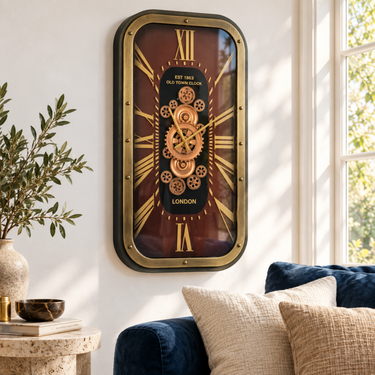 NORWAY LINE WALL CLOCK RECTANGULAR 37X20 INCH "TROMSO" GOLD-BROWN
