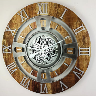 ENGLAND LINE WALL CLOCK ROUND 36 INCH VINTAGE BROWN