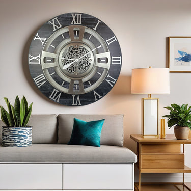 ENGLAND LINE WALL CLOCK ROUND 36 INCH VINTAGE BLACK