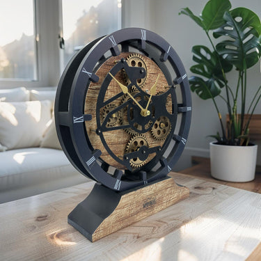 CANADA LINE DESK CLOCK ROUND (HYBRID WALL) 10 INCH VINTAGE BROWN