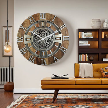 ENGLAND LINE WALL CLOCK ROUND 36 INCH VINTAGE BROWN