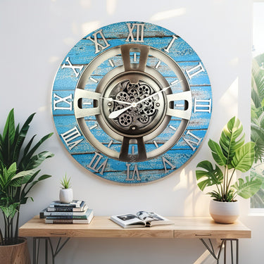 ENGLAND LINE WALL CLOCK ROUND 24 INCH OCEAN BLUE