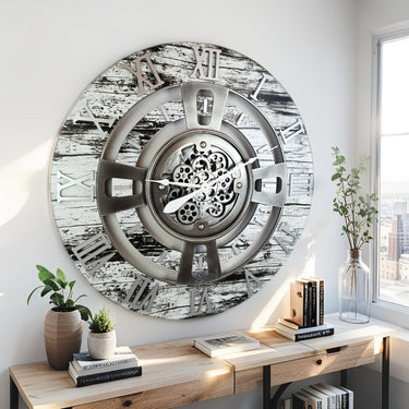 ENGLAND LINE WALL CLOCK ROUND 36 INCH GREY & WHITE