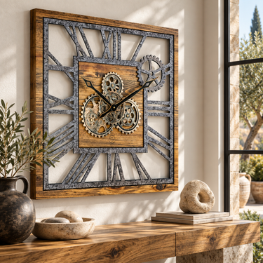 AMERICA LINE WALL CLOCK SQUARE 24 INCH WOOD AND STONE