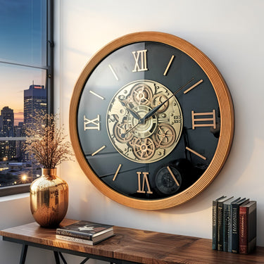 FINLAND LINE WALL CLOCK ROUND 28 INCH "LAHTI" BROWN-BLACK