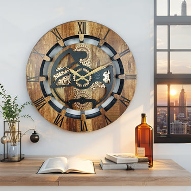 CANADA LINE WALL CLOCK ROUND 24 INCH VINTAGE BROWN