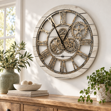 HORLOGE MURALE AVEC VRAIS ENGRENAGES MOBILES 24 POUCES BLANC FERME