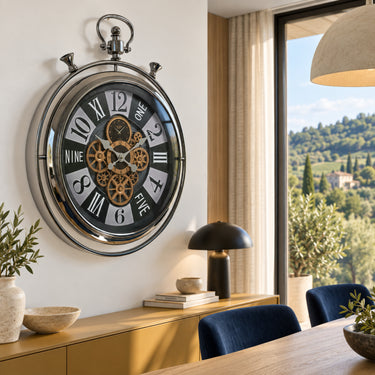 MONACO LINE WALL CLOCK ROUND 24 INCH "MONEGHETTI" SILVER-BLACK