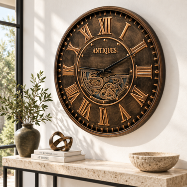 LUXEMBOURG LINE WALL CLOCK ROUND 40 INCH "KNEIFF" DARK-BROWN
