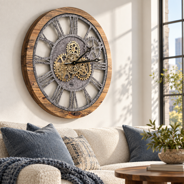 AMERICA LINE WALL CLOCK ROUND 24 INCH WOOD & STONE
