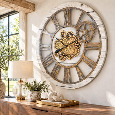 AMERICA LINE WALL CLOCK ROUND 36 INCH WHITE FARMHOUSE