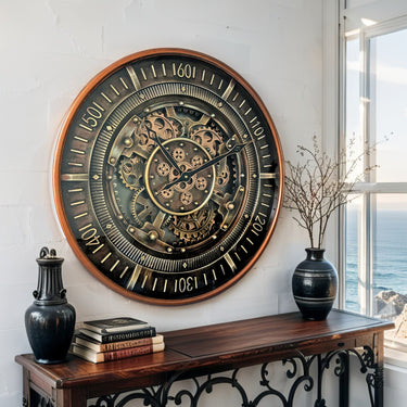 FINLAND LINE WALL CLOCK ROUND 24 INCH "VANTAA" BRONZE-STEEL