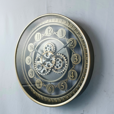 NORWAY LINE WALL CLOCK ROUND 24 INCH "KRISTIANSAND" BRASS-GOLD