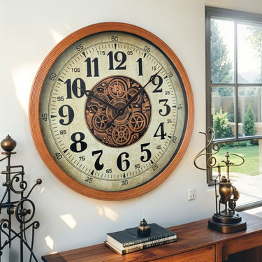 FINLAND LINE WALL CLOCK ROUND 32 INCH "OULU" BROWN-WHITE