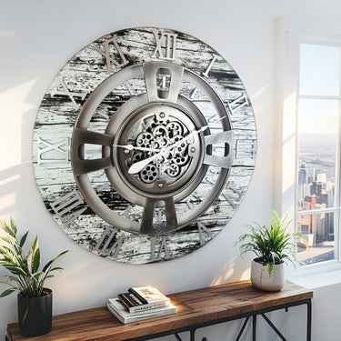 ENGLAND LINE WALL CLOCK ROUND 24 INCH GREY & WHITE
