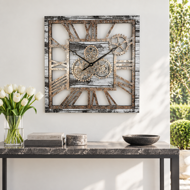 AMERICA LINE WALL CLOCK SQUARE 24 INCH GREY AND WHITE