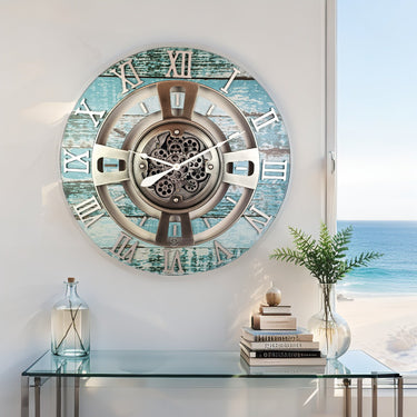 ENGLAND LINE WALL CLOCK ROUND 36 INCH AQUA GREEN