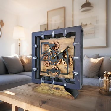 CANADA LINE DESK CLOCK SQUARE (HYBRID WALL) 10 INCH VINTAGE BROWN