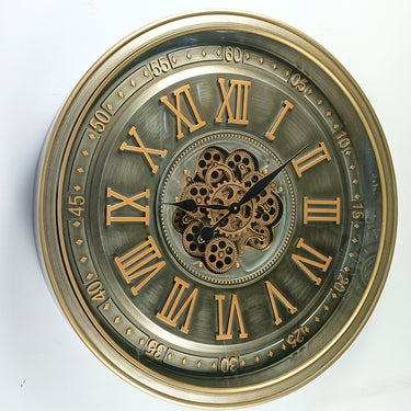 IRELAND LINE WALL CLOCK ROUND 32 INCH "CORK" BRASS-ANTIQUE